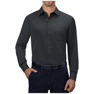 Mens Dress Shirts 4-Way Stretch Long Sleeve Collared Casual Carbon Grey